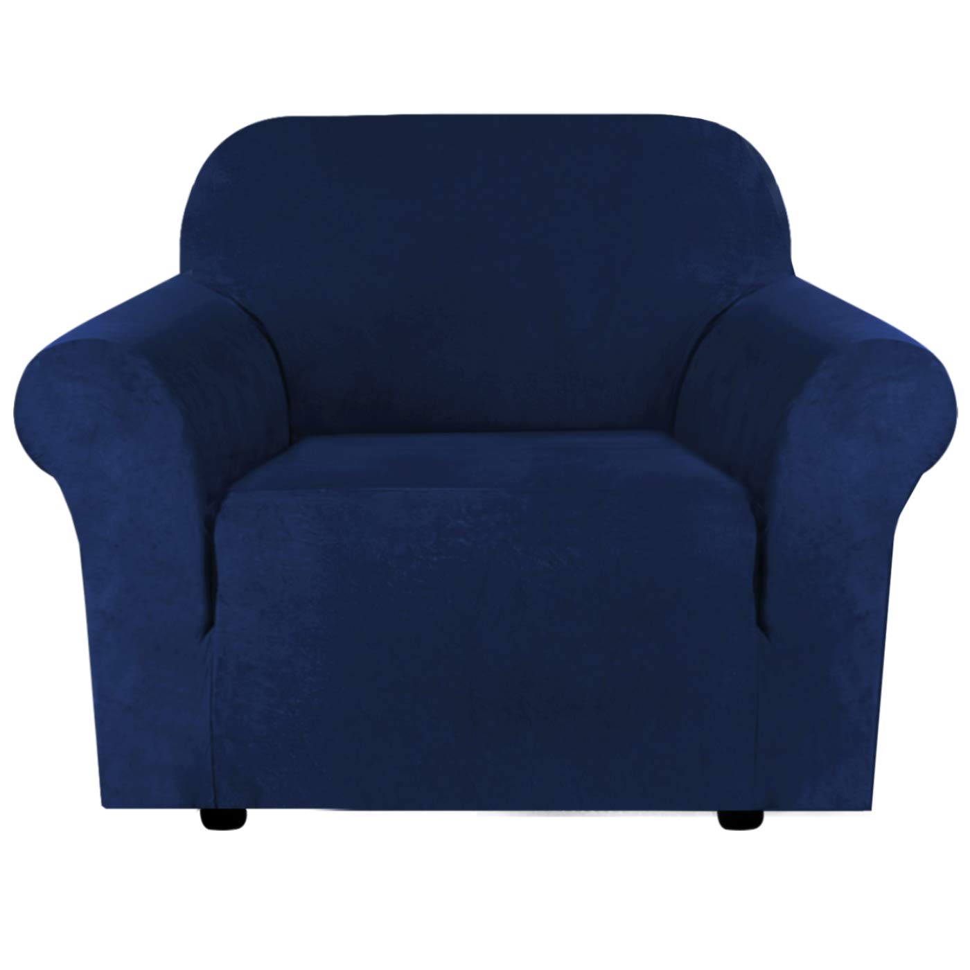 H.Versailtex 1 Seater Sofa Covers Stretch Velvet Sofa Slipcovers Water Repellent Couch Covers Non Slip Suede Settee Covers Easy Fit Furniture Protector Soft Thick Pet Sofa Protector, 1 Seater, Navy