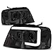 Auto Dynasty LED DRL Headlights Assembly Compatible with 2004-2008 Ford F-150 Lincoln Mark LT, Driver Passenger Side Projector Headlamps Replacement, 3D Running Light, Smoked Lens Clear Corner