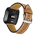 bayite Bands Compatible Fitbit Versa, Classic Genuine Leather Accessories Wristband Replacement Fitness Strap for Versa Light Brown Women Men