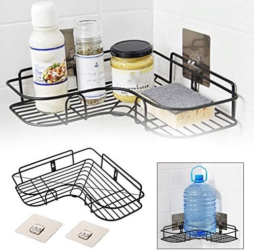 Zonku Stainless Steel Wall Mounted Bathroom Shower Corner Self Organizer Storage Wall Hanging Shower Caddy Rack- Black