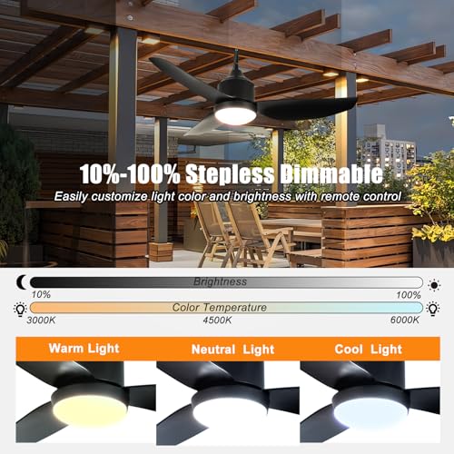 Depuley Outdoor Ceiling Fan with Light: 42 Inch Black Waterproof Gazebo Fans with Lights Outdoor Hanging - Plug in Remote App Control for Patios Indoor Farmhouse Porch - 6 Speed Reversible DC Motor