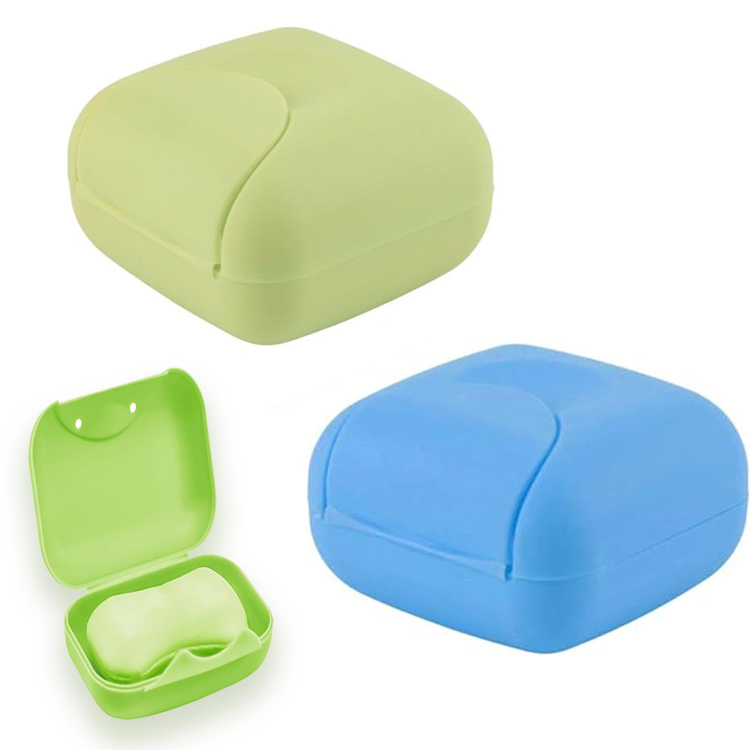 2 Pack Waterproof Travel Soap Cases - Leakproof Square Containers with Secure Lids - Portable Closable Storage for Bar Soap (Blue & Green)