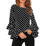 Fashion Women's Blouse Bell Sleeve Loose Polka Dot Shirt Ladies Casual Tops by TOPUNDER