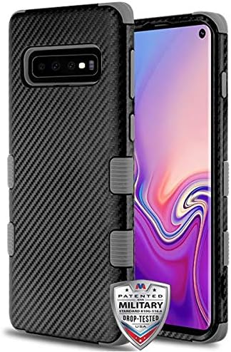 iHeartGlitter - for Samsung Galaxy S10 Cyber Carbon Fiber Gray Grip Control Cover Phone Case [ONLY S10 Model]