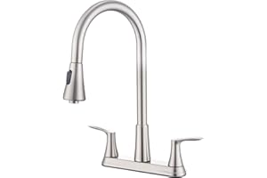 HOMELODY 2 Handles Kitchen Faucet with Pull Down Sprayer for 3 Hole Sink, 8 inch 360° Rotating Spout Centerset Kitchen Sink Faucet with Water Lines Brushed Nickel