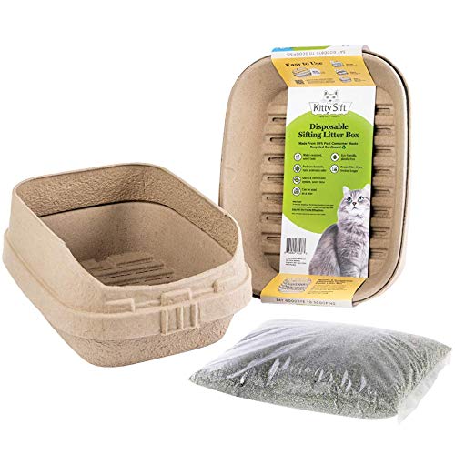 Kitty Sift Disposable Plastic Free Sifting Litter Box and Liner PLUS PROBIOTIC Litter, Large 8