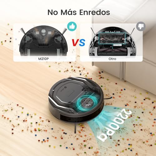 M210P Robot Aspirador 2200Pa, Aspirador Robot Autonomía de 120 Min, WiFi/App/Alexa, Sensor de Anticolisión/Caída Navegación Inteligente, Delgado y Silencioso, 6 Modos de Limpieza