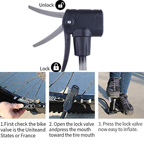 Toolitin Bike Pump Mini Bike Floor Pump Portable Bicycle Pump with Presta Schrader Valves Gas Needle Hand Foot Activated Air Pump for Road Bike Mountain Bike Balls Balloons (Black)