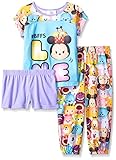Disney Girls' Little Girls' Tsum Tsum 3-Piece Pajama Set, Blue/Purple, 4