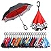 BAGAIL Double Layer Inverted Umbrella Reverse Folding Umbrellas Windproof UV Protection Big Straight Umbrella for Car Rain Outdoor with C-Shaped Handle (Red&White Dot)
