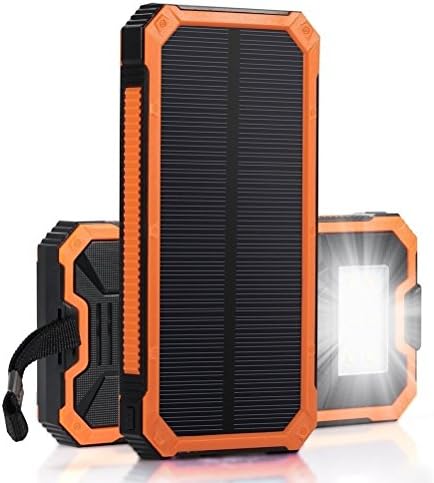Solar Charger, IYUT 15000mAh Dual USB Port External Phone Battery Pack Solar Power Bank Charger Waterproof with LED Emergency Light for iPhone, iPad, Samsung, Laptops, Father Day 's gift (Orange)