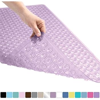 Gorilla Grip Original Patented Bath, Shower, Tub Mat, 35x16, Machine Washable, Antibacterial, BPA, Latex, Phthalate Free, Bathtub Mats with Drain Holes, Suction Cups, XL Size Bathroom Mats, Purple