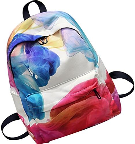 Lovers Korean Preppy Style Canvas Book Bag Line Leaves Graffiti Backpack size One Size (Style 1)