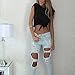 EFINNY Women Summer Tie Front Short Sleeve Tank Tees Daw Navel Round Neck Crop Top
