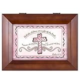 Cottage Garden Baby Girl Baptism Cross Psalm 127:3 Wood Finish Jewelry Music Box - Plays Tune You are My Sunshine