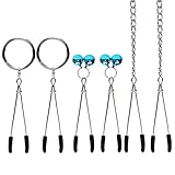 (5Pcs/Set) Tweezer Nipple Clamps with Bells Metal Chain Adjustable Breast Labia Clips Clit Clamp