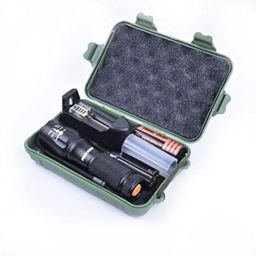 HOOHI X800 Zoomable XML T6 LED 1000LM 5-Mode Adjustable Focus Range Waterproof Water-Resistant Tactical Police Flashlight +18650 Battery + Charger + Case