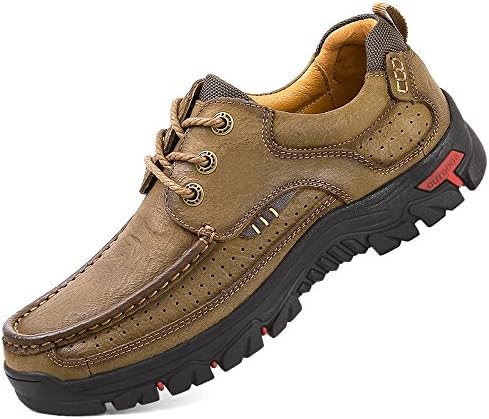 Mens Slip On Walking Shoes Breathable Leather Casual Outdoor Hiking Shoes 3238khaki 9 D M US men 43EU FR