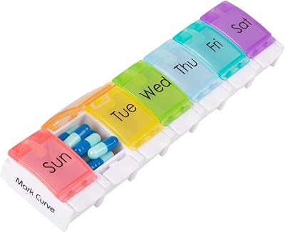 Mark Curve Portable Weekly Pill Box Organiser 7 Day Easy Open Lid