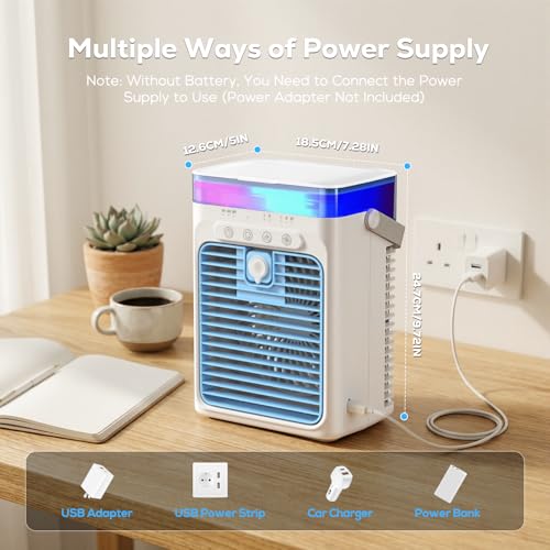 Portable Air Conditioner, Personal Evaporative Cooler, Mini Air Conditioner, 3 Speed, Cooling Fan for Car, Desk, Camping, Bedroom, Office