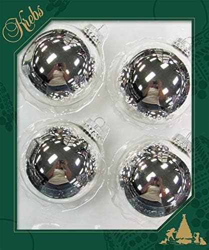 Dekohelden24 ORIGINAL LAUSCHA DESIGN, Beautiful set of 4 Bright Silver Balls with Silver Crown caps, size approx. 8 cm. + 50 pcs. ornament hooks silver