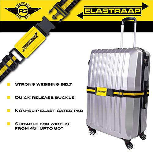 Luggage Straps, Adjustable Non-Slip Baggage Belts- Suitcase Bands For Travel Bag (1 Strap, Yellow Stripe 1pk)