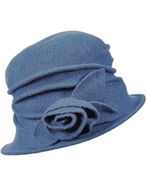 New Boiled Wool Warm swale Rosette Accented Cloche (LW616)