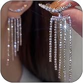 Silver Rhinestone Tassel Earrings for Women Sparkling Crystal Drop Dangle Earrings Wedding Jewelry
