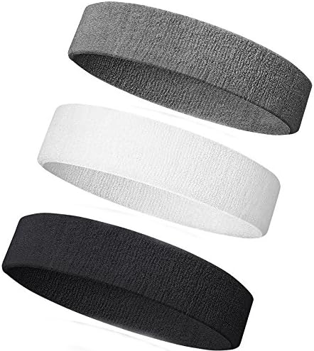 MoYag Cotton Sports Headbands, Sweatband Headband Perfect for Basketball, Running, Football, Tennis-3PCS Per Set Terry Cloth Athletic Sweatbands Fits to Men and Women