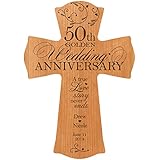 Personalized 50th Wedding Anniversary Wood Wall Cross Gift for Couple 50 Year for Her, for Him A True Love Story Never Ends (8.5