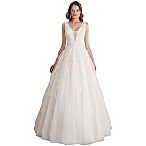 Abaowedding Women's Wedding Dress for Bride Lace Applique Evening Dress V Neck Straps Ball Gowns