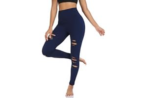 AOLIKS Ripped Warrior Legging for Women - High Waist Tummy Control Yoga Pants Workout Athletic Pants