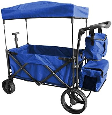 Blue Push and Pull Handle with Wide Off Road All Terrain Tires Folding Stroller Wagon Collapsible Baby Trolley W/Canopy Beach Outdoor Sport Garden Utility Shopping Travel CARTFREE Carrying Bag