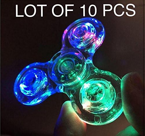 10 x ACRYLIC CRYSTAL CLEAR RAINBOW LED LIGHT HAND FIDGET SPINNER CUBE TRI DESK TOY GLITTER PLASTIC WHOLESALE LOT