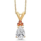 Gem Stone King 14K Yellow Gold DEF Lab Grown Diamond and Orange Sapphire Pendant Necklace for Women | 0.79 Cttw | Gemstone April Birthstone | Pear Shape 8X5MM | With 18 Inch Chain