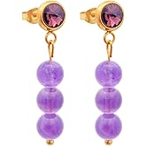 Bead Dangle Drop Earrings for Women Handmade Healing Earrings (Purple)