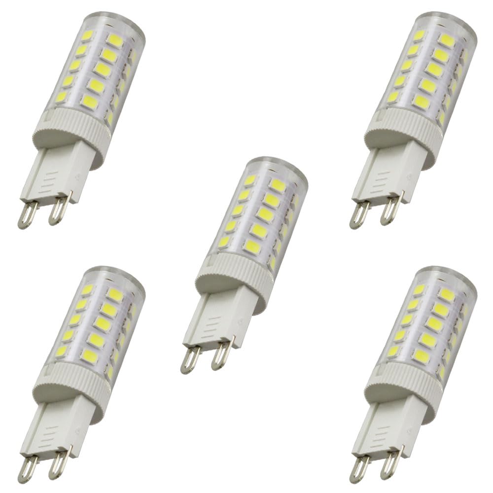 Photo 1 of BLLNDX 5PCS Socket Pin LED Bulb 220V Single Color High Brightness Corn Lamp G9 5W Halogen Lamp Dimmable Double Pin Lamp Holder Non Flicker Suitable for Indoor Decoration Chandelier White Light