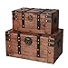 SLPR Alexander Wooden Treasure Chests - Set of 2, Antique Storage Trunks, Decorative Wood Storage Boxes with Hinged Lids for Keepsakes and Home Décor