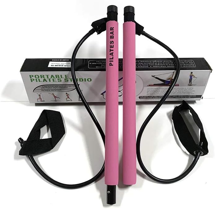 Portable Pilate Bar with Resistance Band - Yoga Stick for Muscle Toning and Home Gym Workout - Exercise Bar with Foot Loop for Total Body Fitness