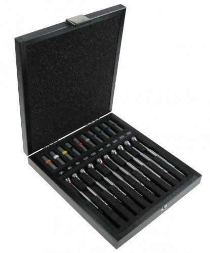 Bergeon Screwdriver Assortment 10 Pieces in Wooden Case for Swiss Qualitiy Watches 103490, Black