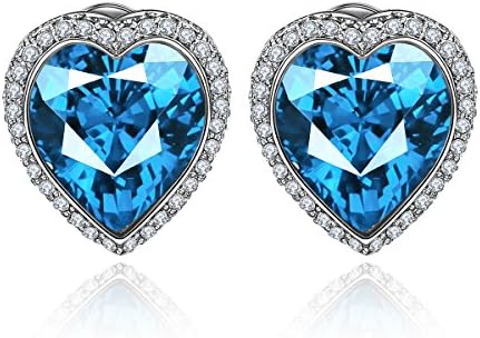 Forcolor Heart-shape Blue SWAROVSKI WLEMENTS Crystal Earrings Women Jewelry White Gold Plated