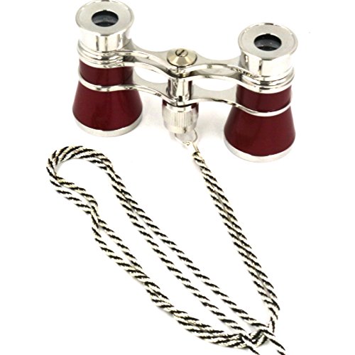 Opera Glasses Compact Binoculars for Theater Horse Racing Classical Lady Gift 3X25 Red with Silver Chain