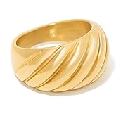BENIQUE Chunky Statement Rings for Women, Wide Signet Dome Croissant Twist Band Non-Tarnish 18k Gold Plated Stainless Steel Size 5-11