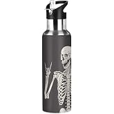 C.IOPMNU Funny Skull Water Bottle with Straw Lid, Funny Skeleton 20 Oz Stainless Steel Insulated Keeps Hot and Cold Bottle, Leakproof Sports Gym Cycling Outdoor Water Flask Thermos Bottle