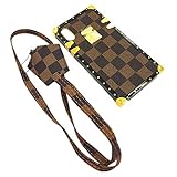 jiehao iPhone Xs Max Case,Vintage Elegant Luxury Trunk Designer Lattice Leather Back with Neck Strap Bumper Shock Absorption Protective Phone Case Cover for Apple iPhone Xs Max 6.5