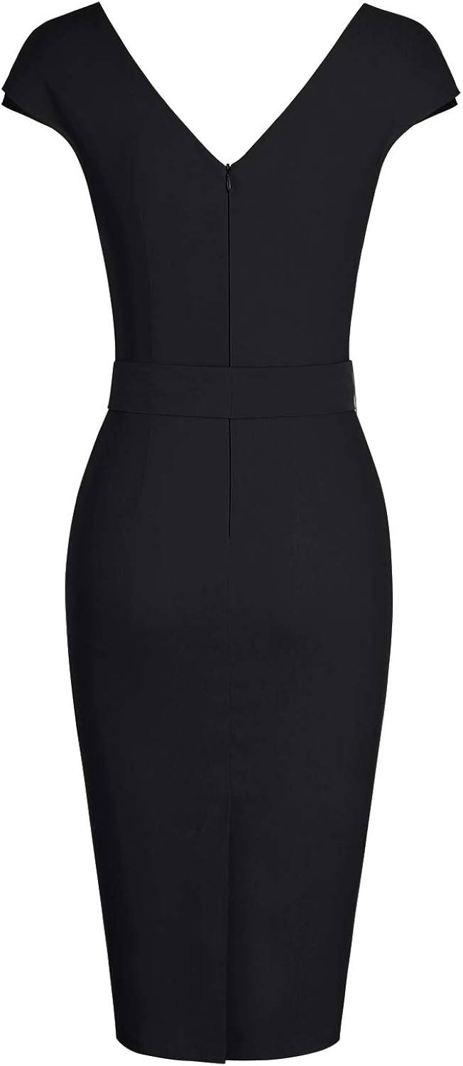 MUXXN Women's Vintage 1950s Style Wrap V Neck Tie Waist Formal Cocktail Dress: Clothing