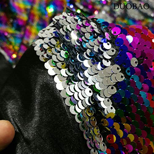DUOBAO Rainbow to Silver Mermaid Fabric by The Yard Two Tone Sequin Fabric Sequence Fabric Reversible Unique Quality Fabrics Mesh Sequins