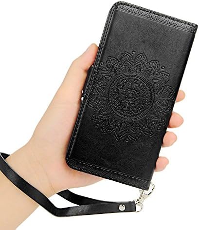 iphone 6s cover, iphone 6s case, Liberwill Wallet Cover PU leather Cover Kickstand Floral Pattern Credit Card Slots Protector for iphone 6 w/ Screen Protector Hand Strap (iphone 6 plus - Black)