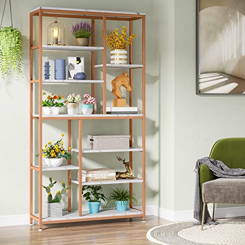 Tribesigns 79 inches Gold Bookshelf Bookcase, 8Tier Staggered Bookcase