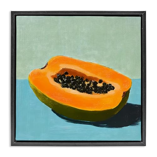 Stupell Industries Blue Papaya Still Life Black Framed Floater Canvas Wall Art…
